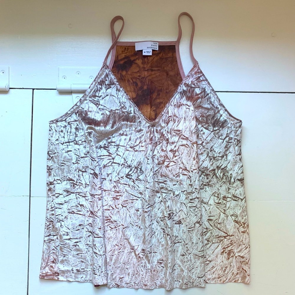 Crushed velvet, spaghetti strap cami, rose, M